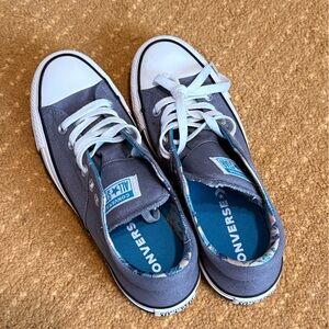 NWOT Converse Low Top Sneakers in Charcoal Gray with White Toe and Blue Insole